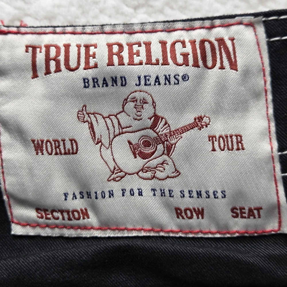 True Religion Cargo Pants Mens 35x31 Black Denim Contrast Stitch Pockets Casual
